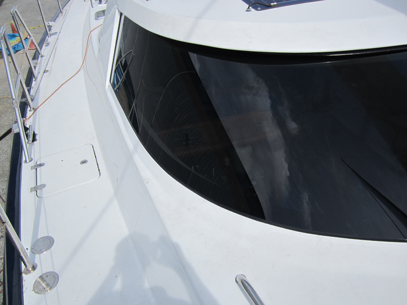 sleek black boat windshield