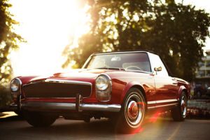 Classic car with curved glass