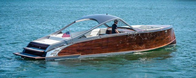 stancraft wooden boat with ProCurve glass windshield